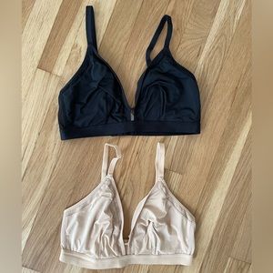 Lively Mesh Trim Bralettes in Jet Black and Toasted Almond, Size 2